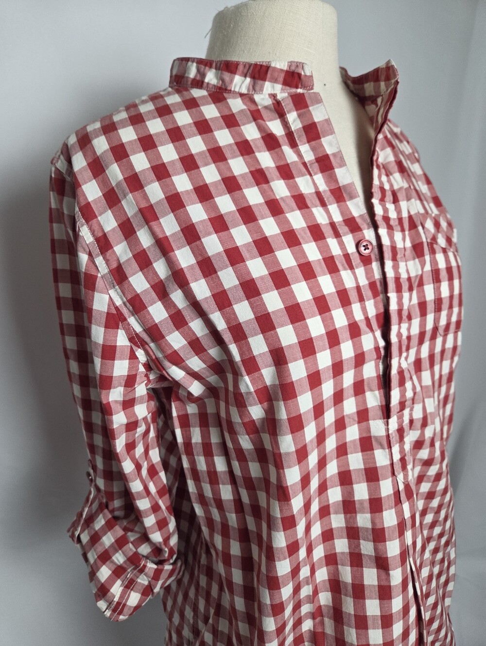 Red And White Gingham Cotton Tunic Shirt - Picture 2 of 15